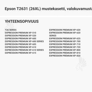 Epson T2631 (26XL) mustekasetti, valokuvamusta - Yhteensopivat tulostinmallit
