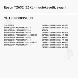 Epson T2632 (26XL) mustekasetti, syaani - Yhteensopivat tulostinmallit