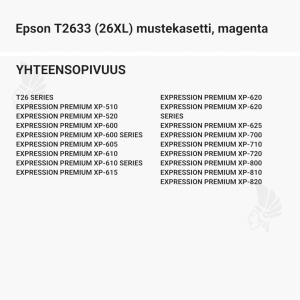 Epson T2633 (26XL) mustekasetti, magenta - Yhteensopivat tulostinmallit