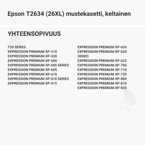 Epson T2634 (26XL) mustekasetti, keltainen - Yhteensopivat tulostinmallit