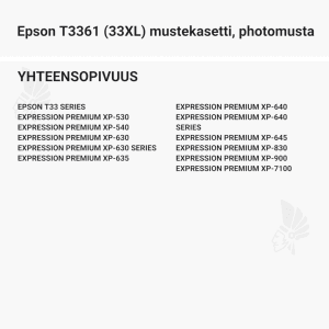 Epson T3361 (33XL) mustekasetti, photomusta - Yhteensopivat tulostinmallit