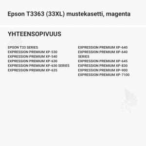 Epson T3363 (33XL) mustekasetti, magenta - Yhteensopivat tulostinmallit