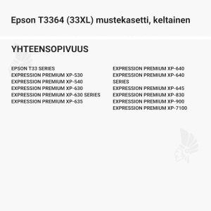 Epson T3364 (33XL) mustekasetti, keltainen - Yhteensopivat tulostinmallit