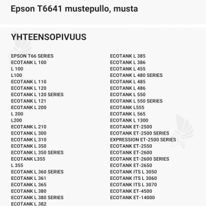 Epson T6641 mustepullo, musta - Yhteensopivat tulostinmallit