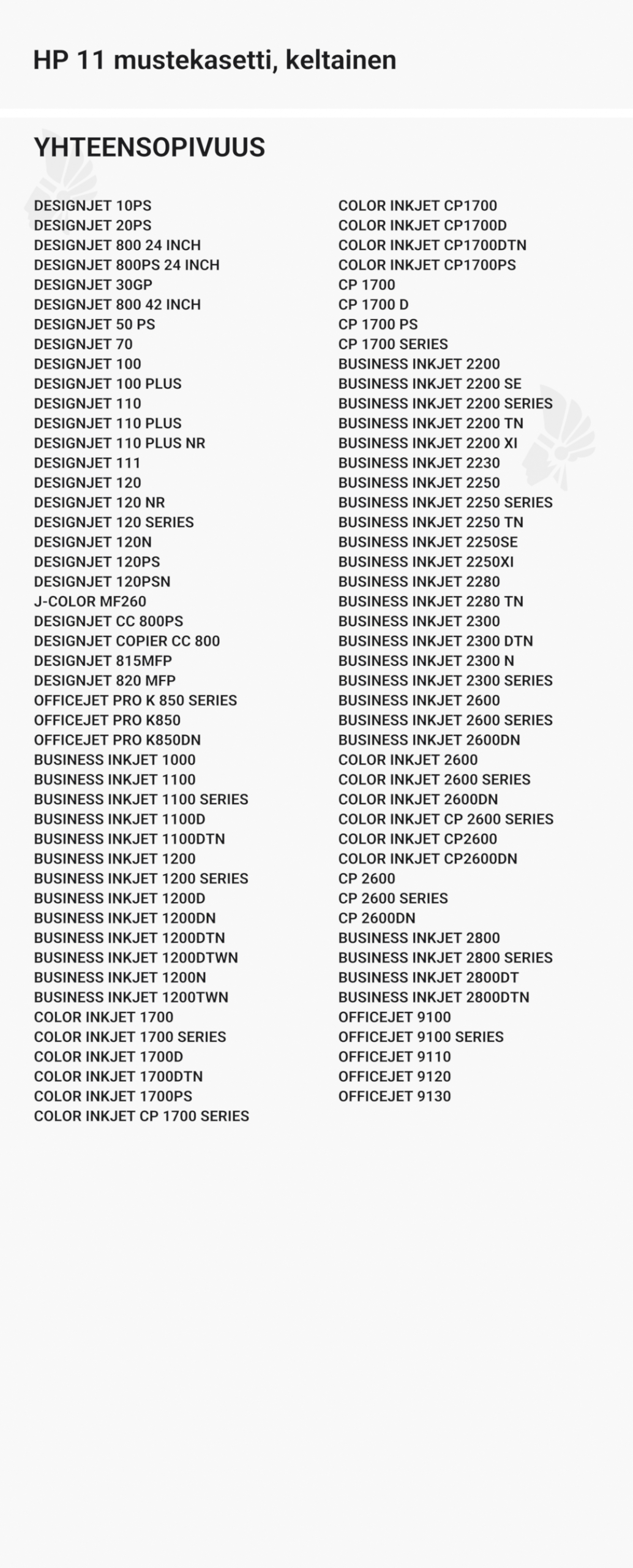 HP 11 mustekasetti, keltainen - Yhteensopivat tulostinmallit