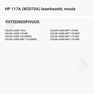 HP 117A (W2070A) laserkasetti, musta - Yhteensopivat tulostinmallit