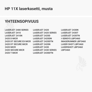 HP 11X laserkasetti, musta - Yhteensopivat tulostinmallit
