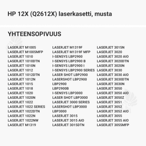 HP 12X (Q2612X) laserkasetti, musta - Yhteensopivat tulostinmallit