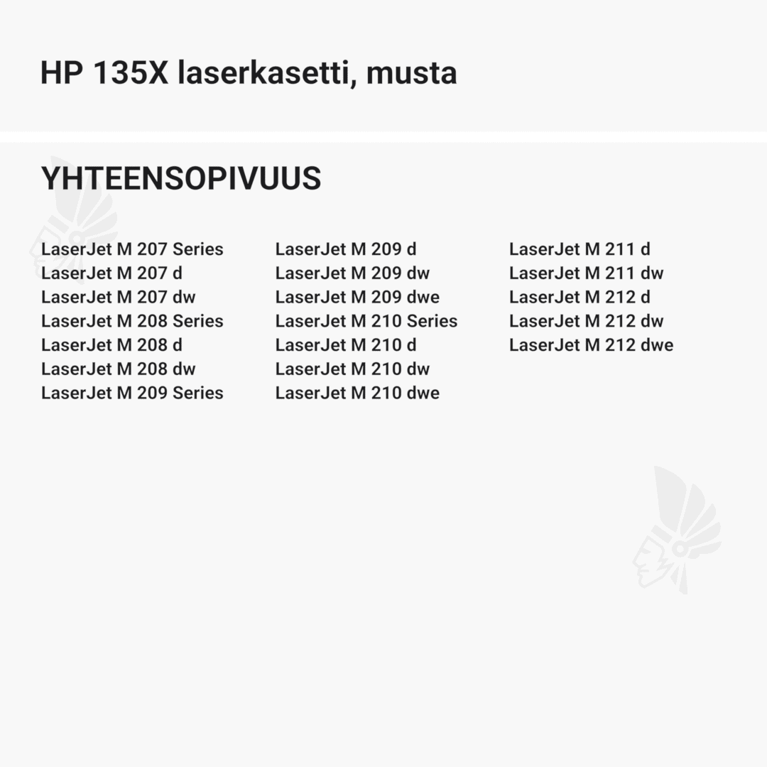 HP 135X laserkasetti, musta - Yhteensopivat tulostinmallit