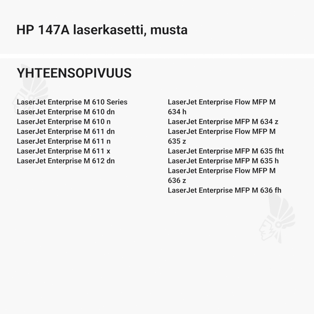 HP 147A laserkasetti, musta - Yhteensopivat tulostinmallit