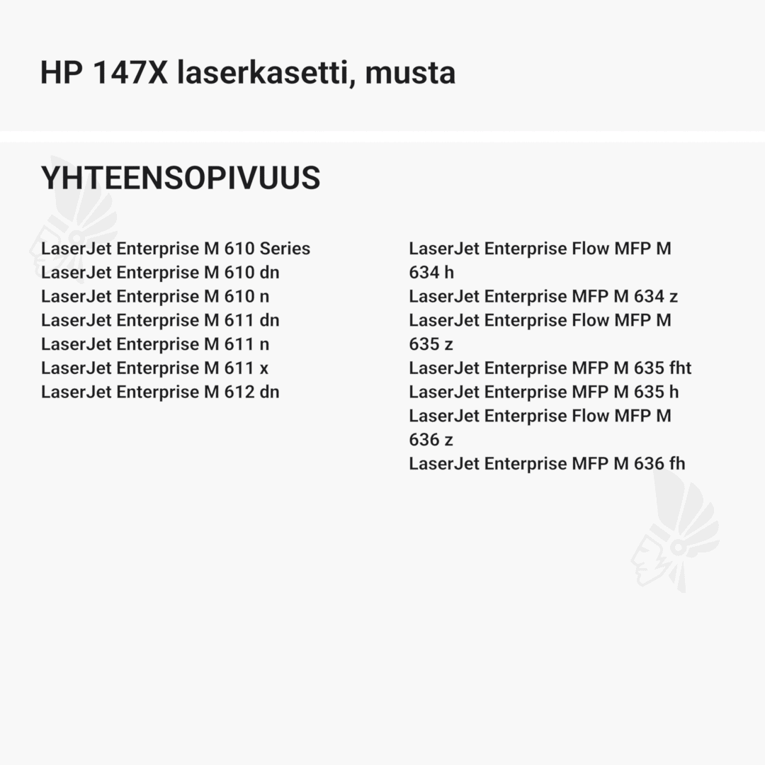 HP 147X laserkasetti, musta - Yhteensopivat tulostinmallit