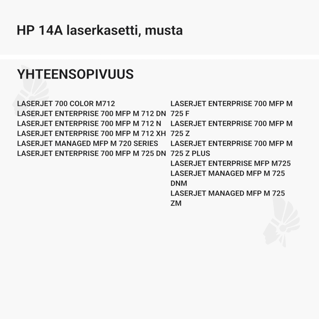 HP 14A laserkasetti, musta – tarvike, premium - Yhteensopivat tulostinmallit