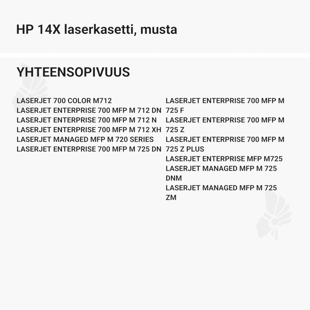 HP 14X laserkasetti, musta – tarvike, premium - Yhteensopivat tulostinmallit