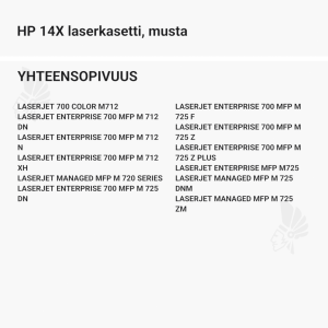 HP 14X laserkasetti, musta - Yhteensopivat tulostinmallit
