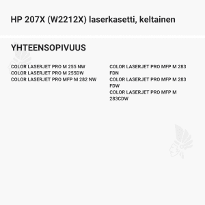HP 207X (W2212X) laserkasetti, keltainen - Yhteensopivat tulostinmallit