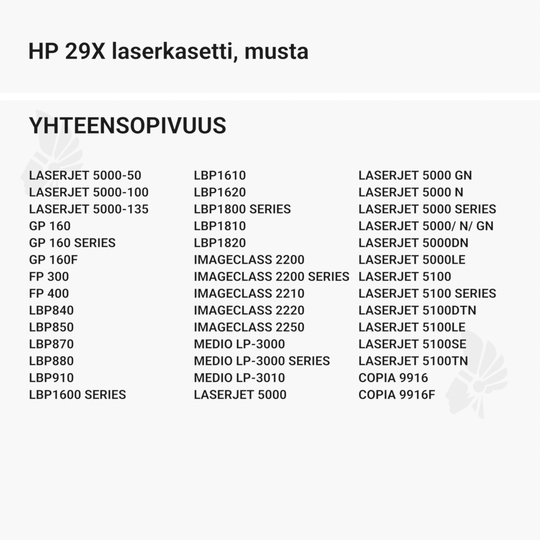 HP 29X laserkasetti, musta – tarvike, premium - Yhteensopivat tulostinmallit