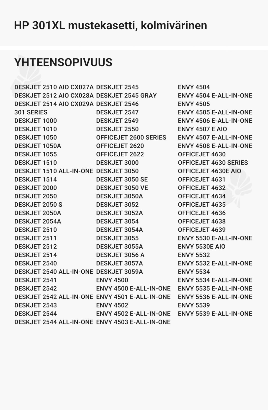 HP 301XL mustekasetti, kolmivärinen - Yhteensopivat tulostinmallit