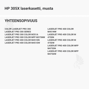 HP 305X laserkasetti, musta - Yhteensopivat tulostinmallit