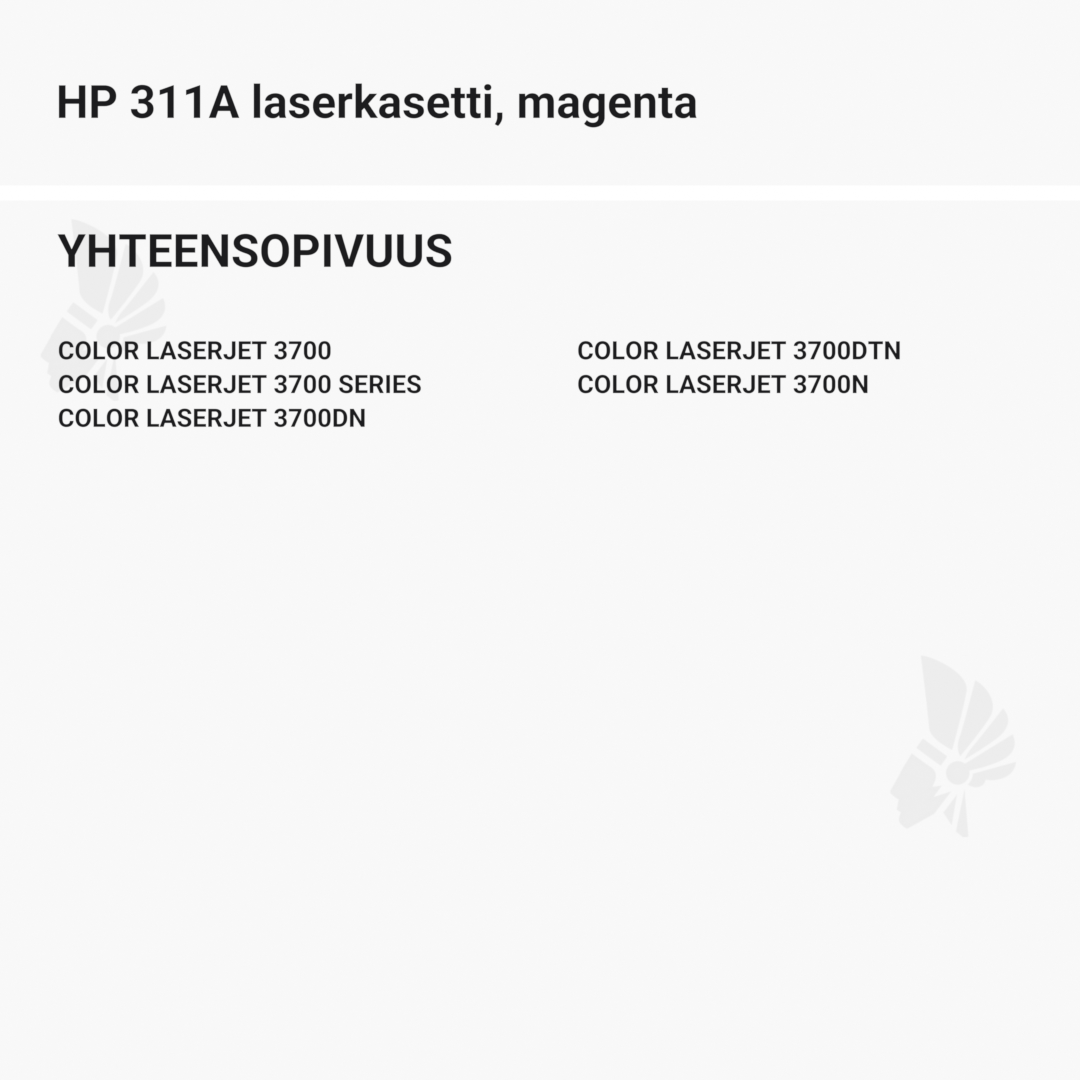 HP 311A laserkasetti, magenta – tarvike, premium - Yhteensopivat tulostinmallit