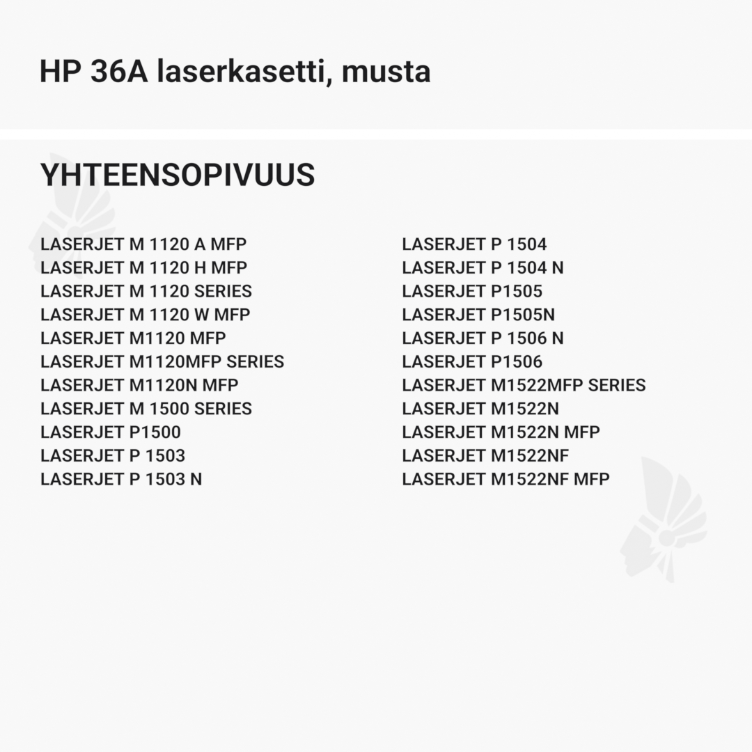 HP 36A laserkasetti, musta - Yhteensopivat tulostinmallit