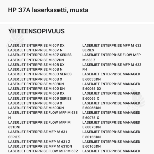 HP 37A laserkasetti, musta - Yhteensopivat tulostinmallit