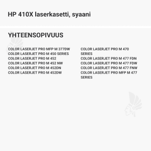 HP 410X laserkasetti, syaani - Yhteensopivat tulostinmallit