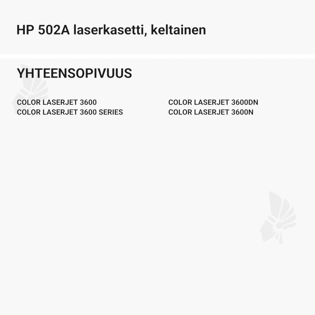 HP 502A laserkasetti, keltainen – tarvike, premium - Yhteensopivat tulostinmallit