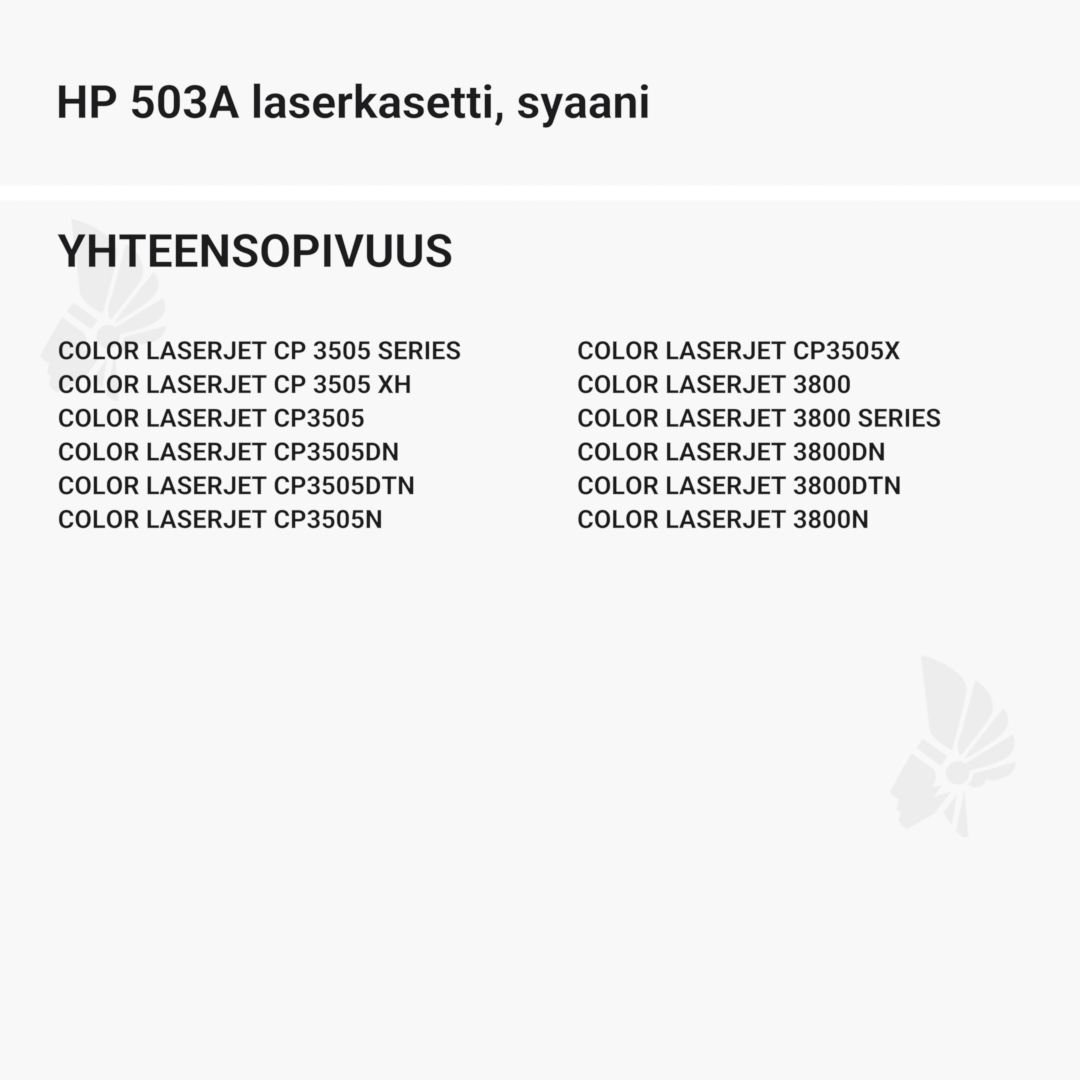 HP 503A laserkasetti, syaani – tarvike, premium - Yhteensopivat tulostinmallit