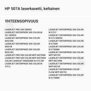 HP 507A laserkasetti, keltainen - Yhteensopivat tulostinmallit