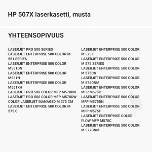 HP 507X laserkasetti, musta - Yhteensopivat tulostinmallit