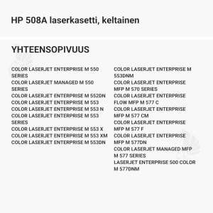HP 508A laserkasetti, keltainen - Yhteensopivat tulostinmallit