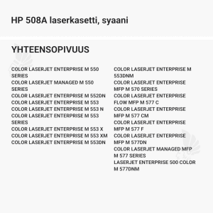 HP 508A laserkasetti, syaani - Yhteensopivat tulostinmallit