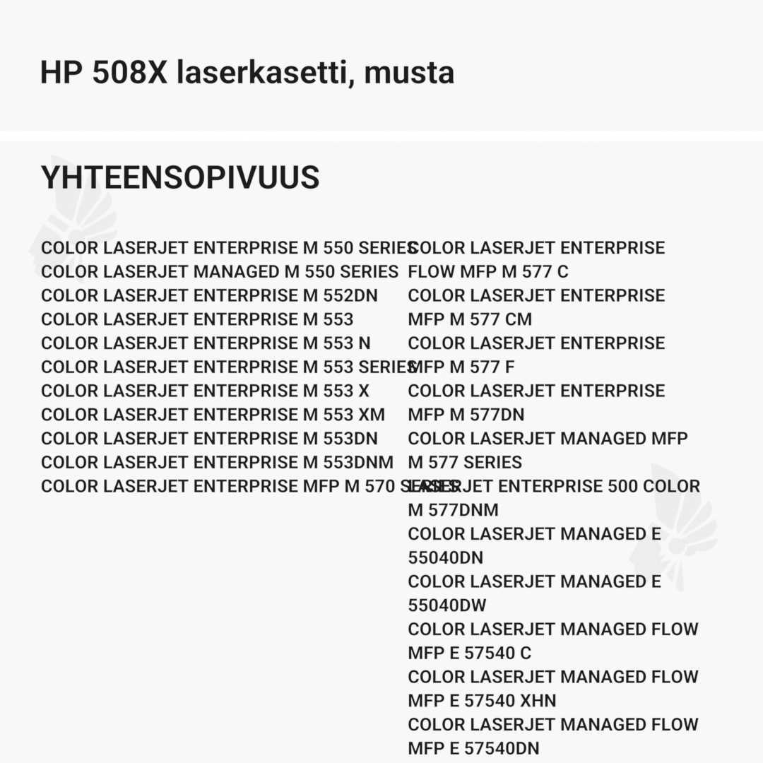 HP 508X laserkasetti, musta – tarvike, premium - Yhteensopivat tulostinmallit