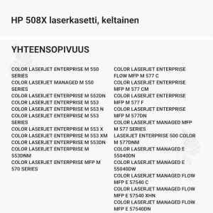 HP 508X laserkasetti, keltainen - Yhteensopivat tulostinmallit