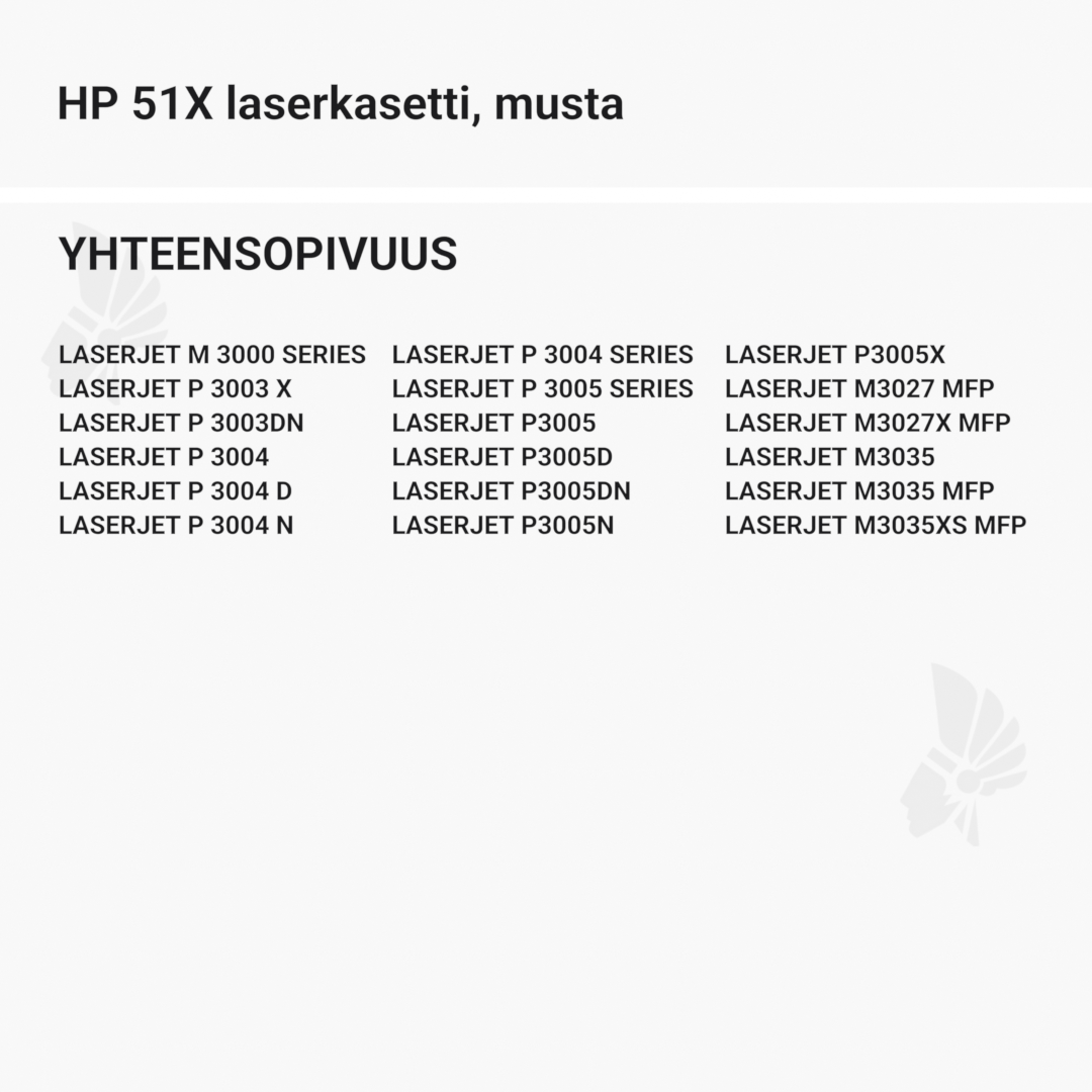 HP 51X laserkasetti, musta - Yhteensopivat tulostinmallit
