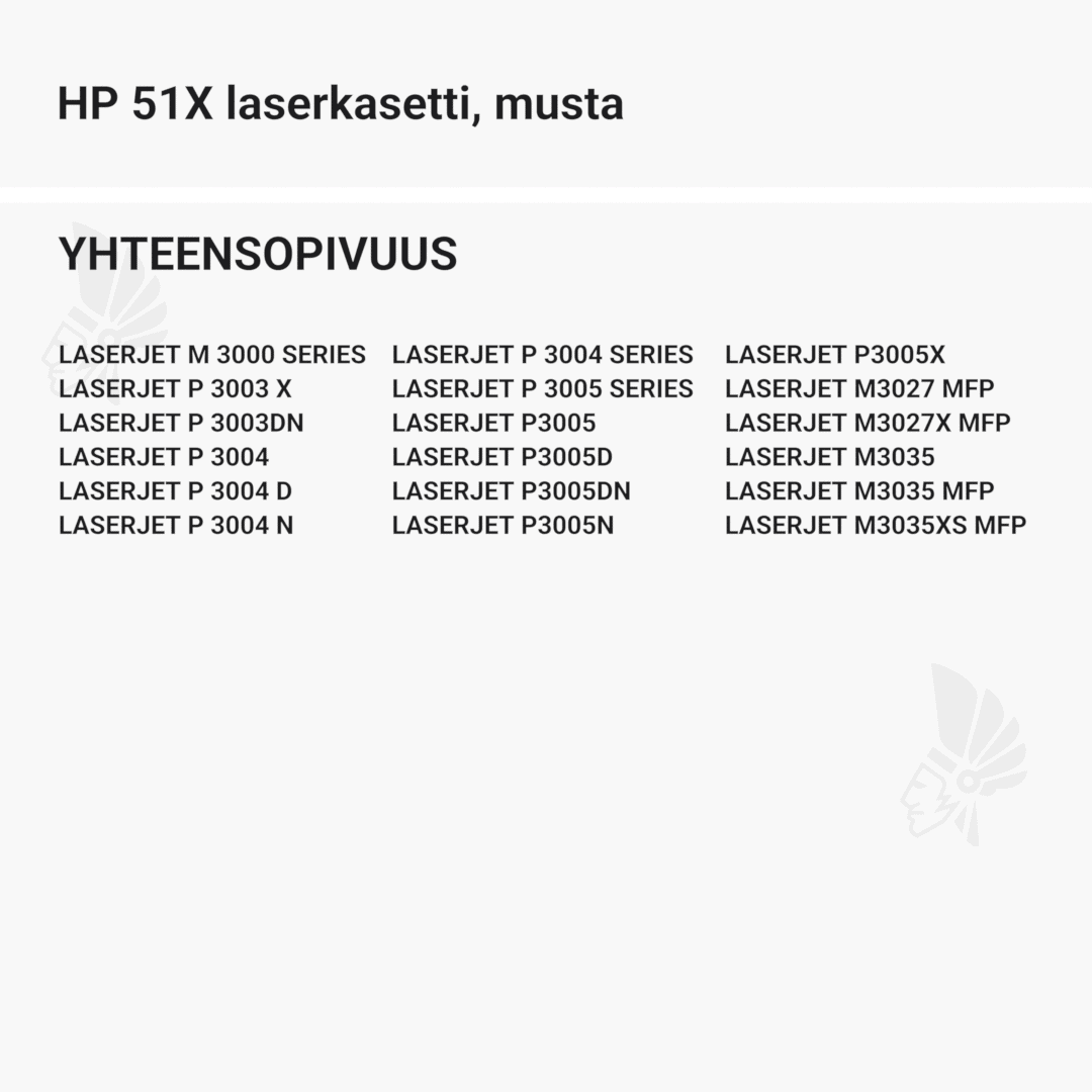HP 51X laserkasetti, musta - Yhteensopivat tulostinmallit