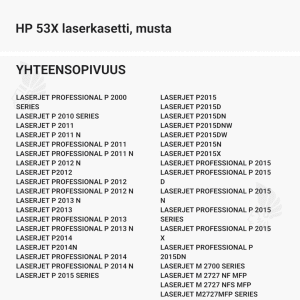 HP 53X laserkasetti, musta - Yhteensopivat tulostinmallit