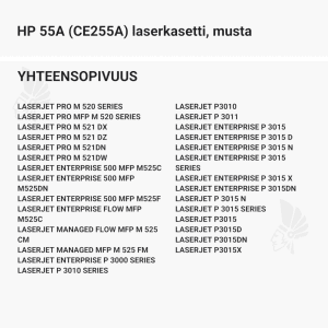 HP 55A (CE255A) laserkasetti, musta - Yhteensopivat tulostinmallit