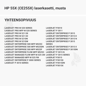 HP 55X (CE255X) laserkasetti, musta - Yhteensopivat tulostinmallit