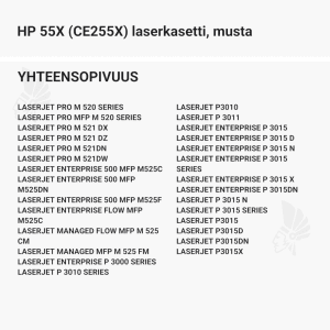 HP 55X (CE255X) laserkasetti, musta - Yhteensopivat tulostinmallit