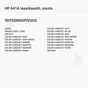 HP 641A laserkasetti, musta - Yhteensopivat tulostinmallit