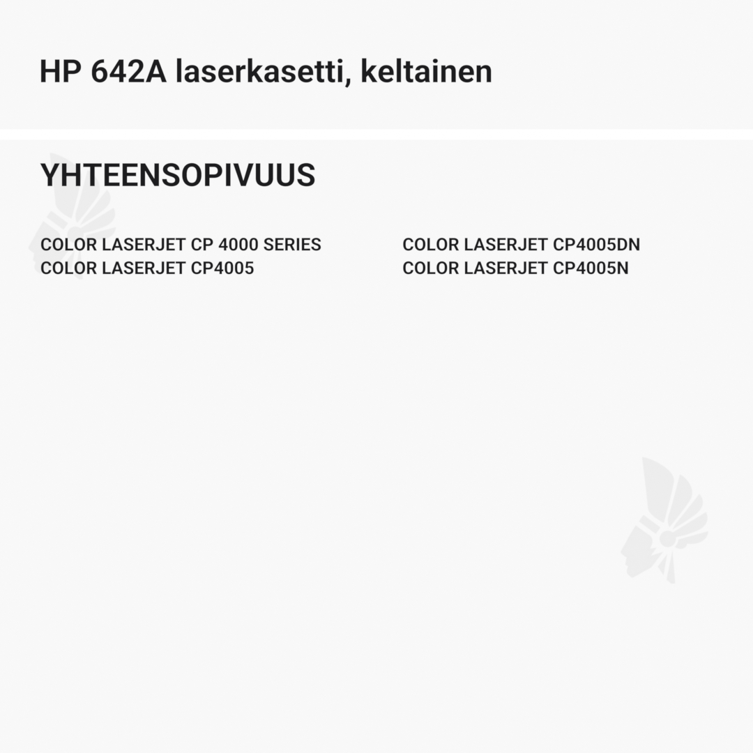 HP 642A laserkasetti, keltainen – tarvike, premium - Yhteensopivat tulostinmallit
