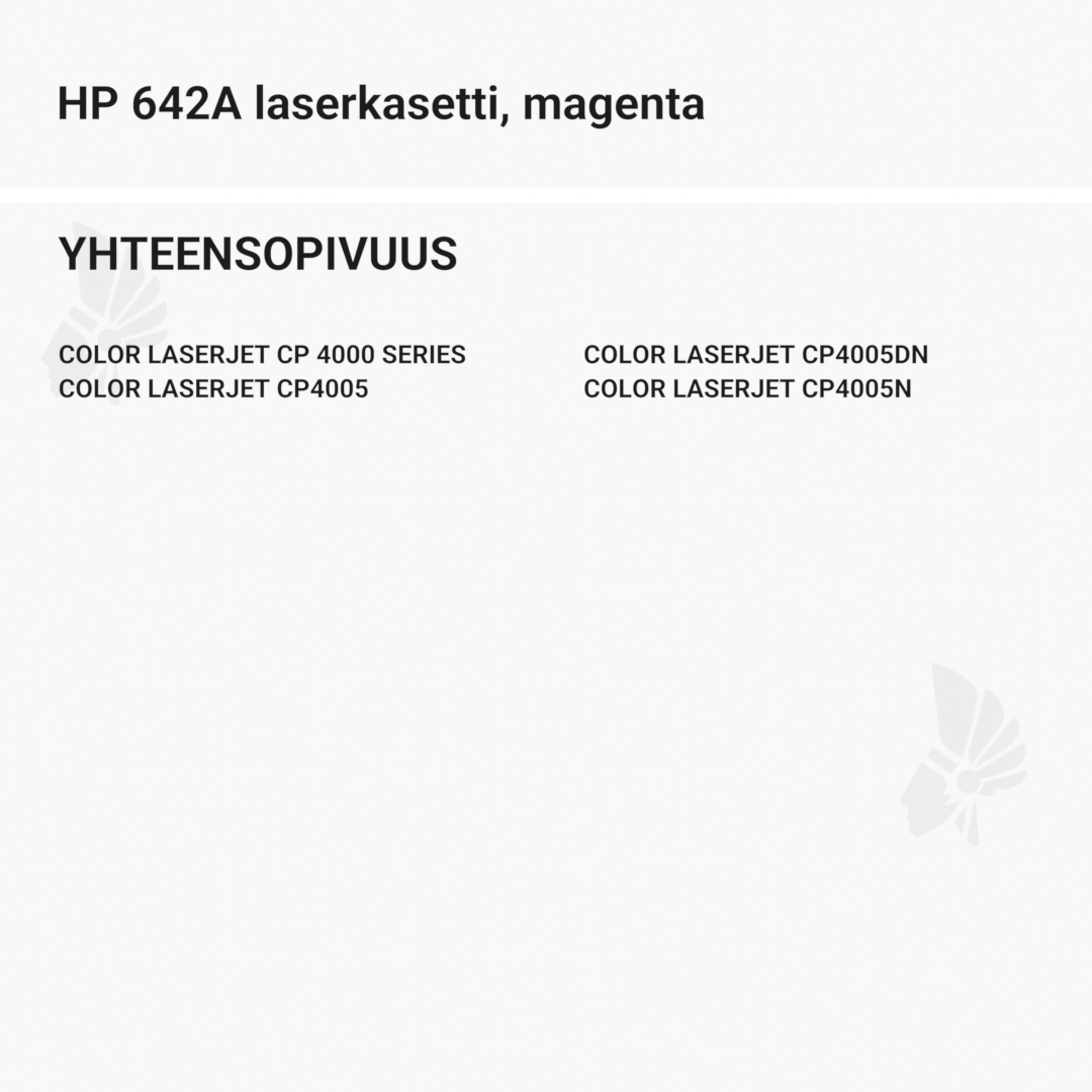 HP 642A laserkasetti, magenta – tarvike, premium - Yhteensopivat tulostinmallit