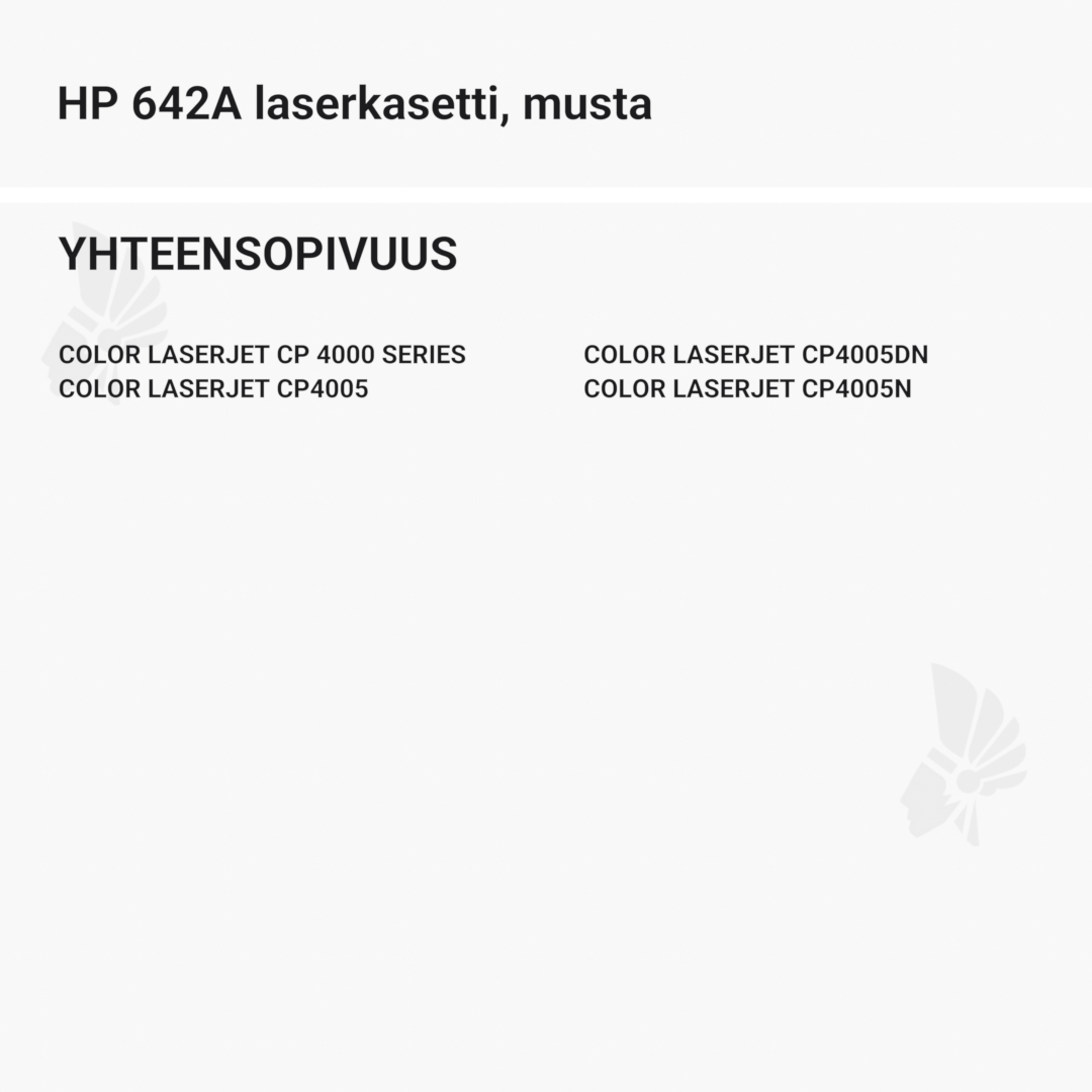 HP 642A laserkasetti, musta – tarvike, premium - Yhteensopivat tulostinmallit