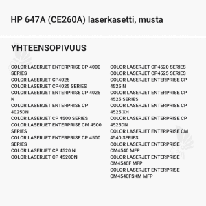 HP 647A (CE260A) laserkasetti, musta - Yhteensopivat tulostinmallit