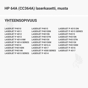 HP 64A (CC364A) laserkasetti, musta - Yhteensopivat tulostinmallit