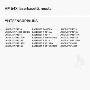 HP 64X laserkasetti, musta - Yhteensopivat tulostinmallit