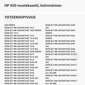 HP 650 mustekasetti, kolmivärinen - Yhteensopivat tulostinmallit
