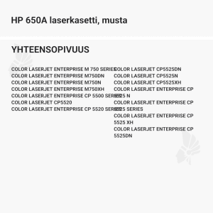 HP 650A laserkasetti, musta – tarvike, premium - Yhteensopivat tulostinmallit