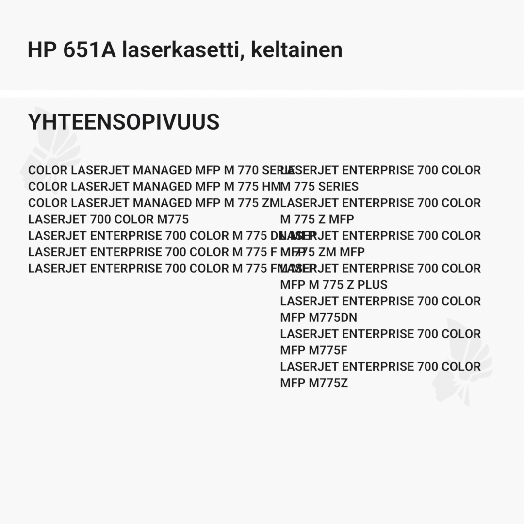 HP 651A laserkasetti, keltainen – tarvike, premium - Yhteensopivat tulostinmallit